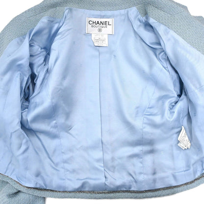 Chanel 1997 Single Breasted Tweed Jacket Light Blue #40