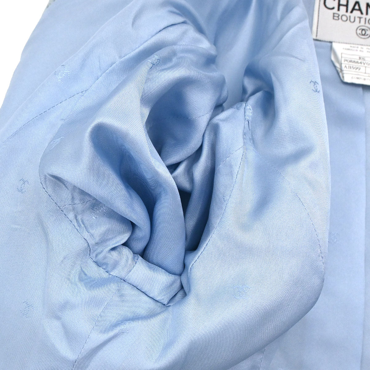 Chanel 1997 Single Breasted Tweed Jacket Light Blue #40