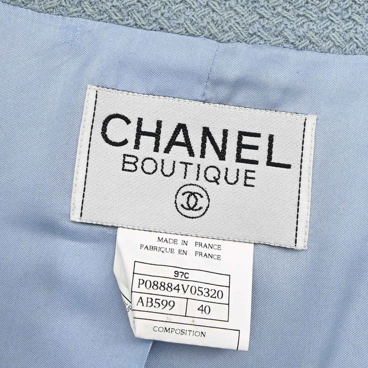 Chanel 1997 Single Breasted Tweed Jacket Light Blue #40