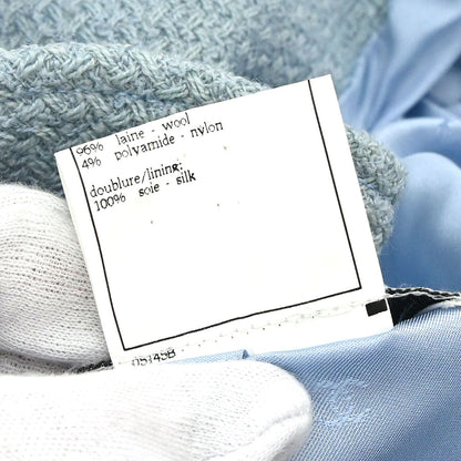 Chanel 1997 Single Breasted Tweed Jacket Light Blue #40