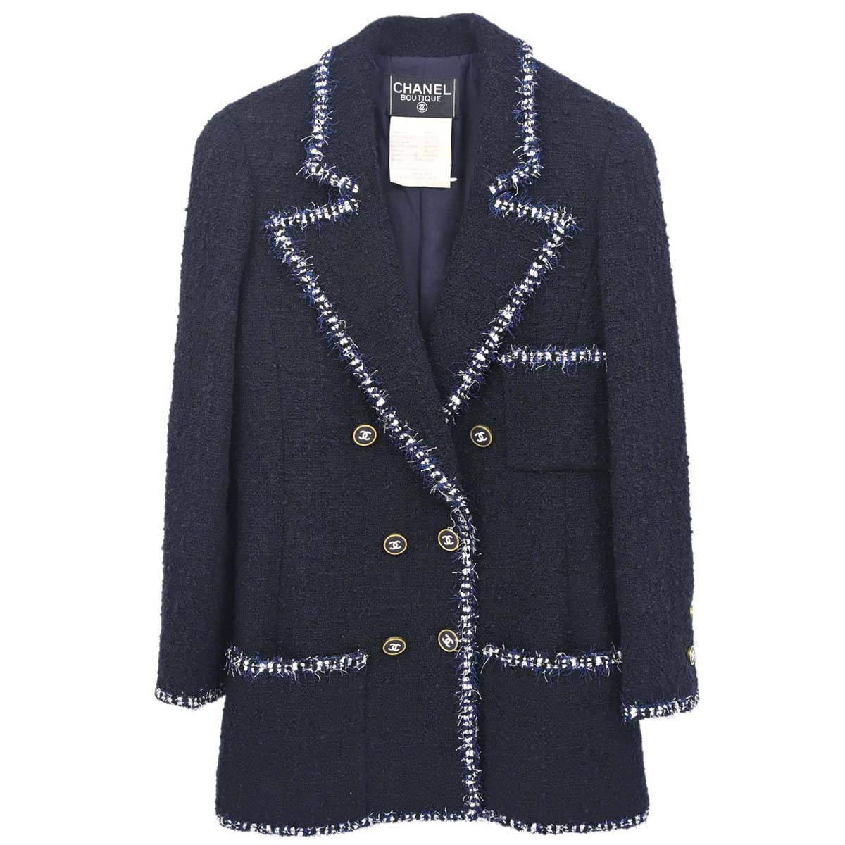 Chanel 1994 Double Breasted Tweed Jacket Navy #34