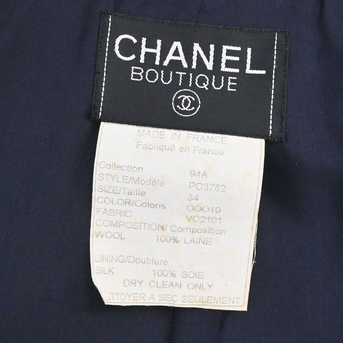 Chanel 1994 Double Breasted Tweed Jacket Navy #34