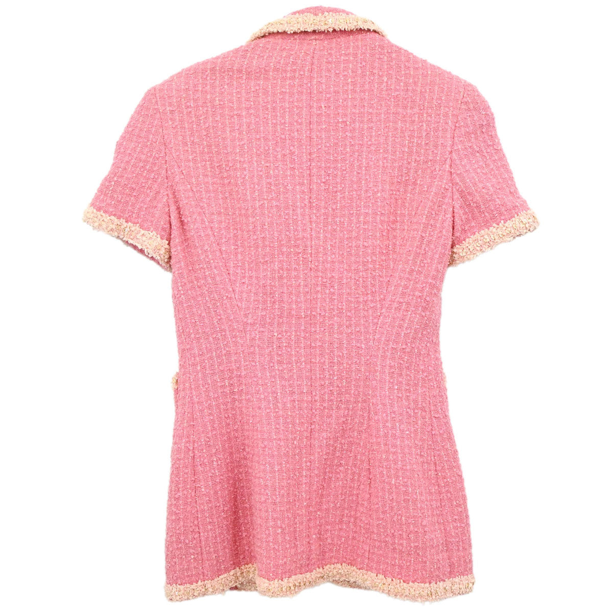 Chanel 1995 Single Breasted Short Sleeve Tweed Sequins Jacket Pink #34