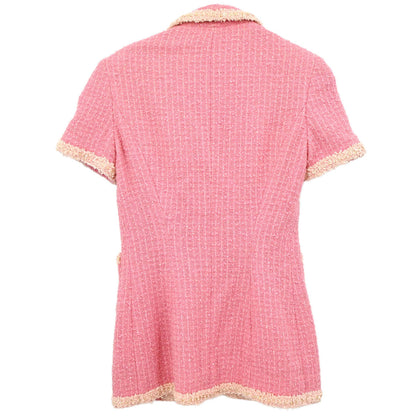 Chanel 1995 Single Breasted Short Sleeve Tweed Sequins Jacket Pink #34