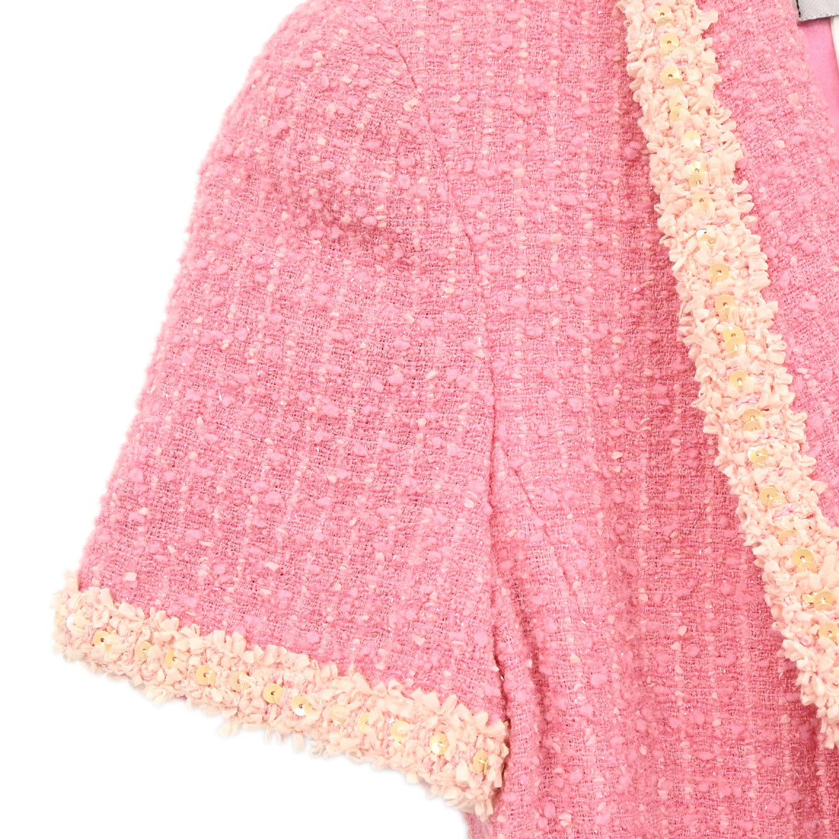 Chanel 1995 Single Breasted Short Sleeve Tweed Sequins Jacket Pink #34