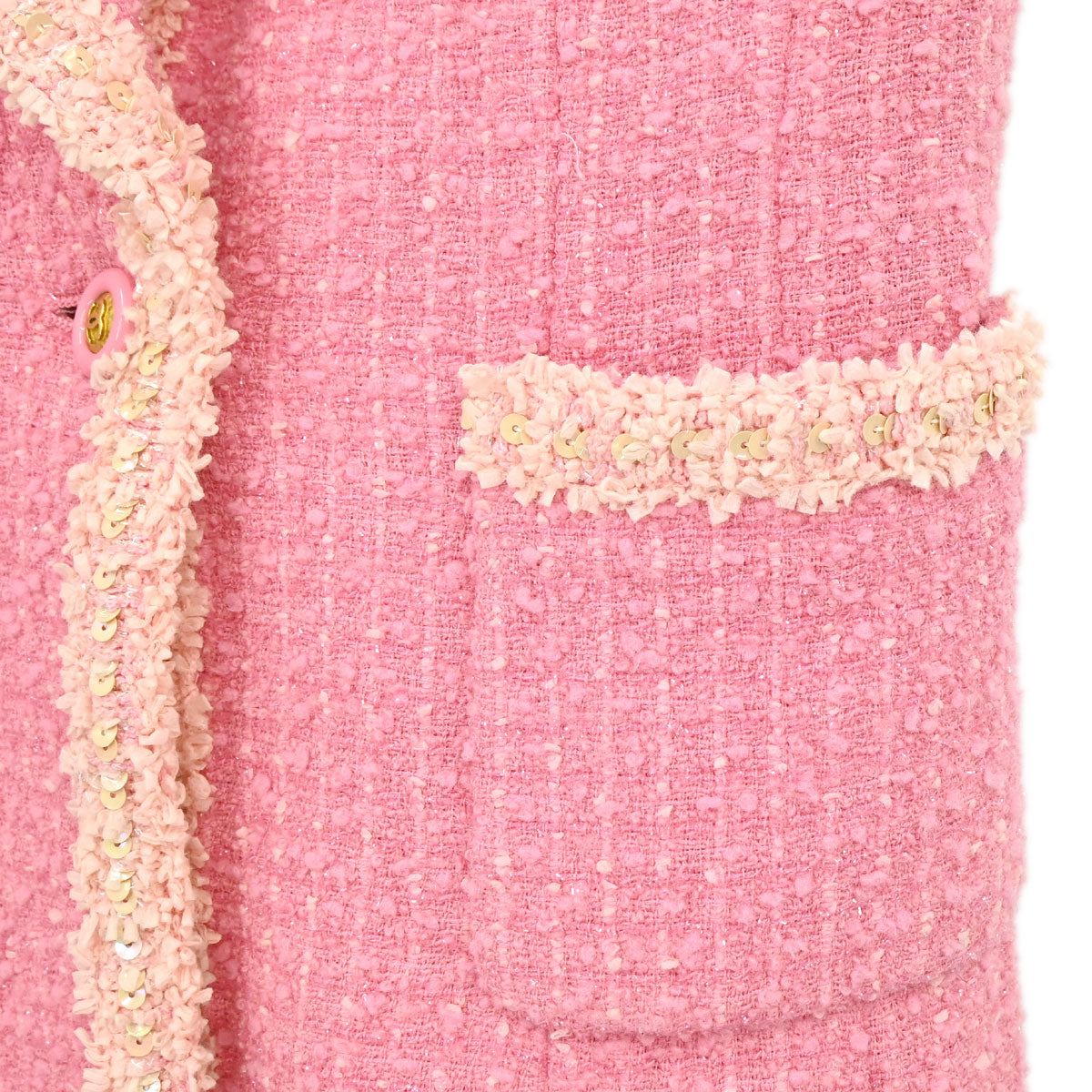 Chanel 1995 Single Breasted Short Sleeve Tweed Sequins Jacket Pink #34