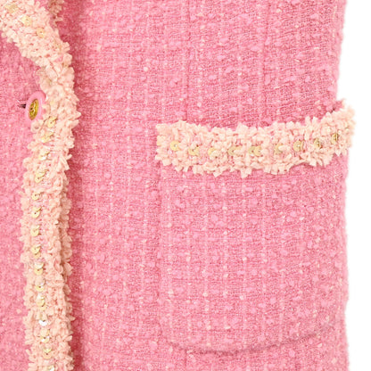 Chanel 1995 Single Breasted Short Sleeve Tweed Sequins Jacket Pink #34