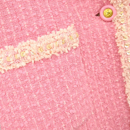 Chanel 1995 Single Breasted Short Sleeve Tweed Sequins Jacket Pink #34