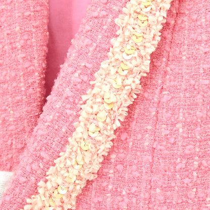 Chanel 1995 Single Breasted Short Sleeve Tweed Sequins Jacket Pink #34