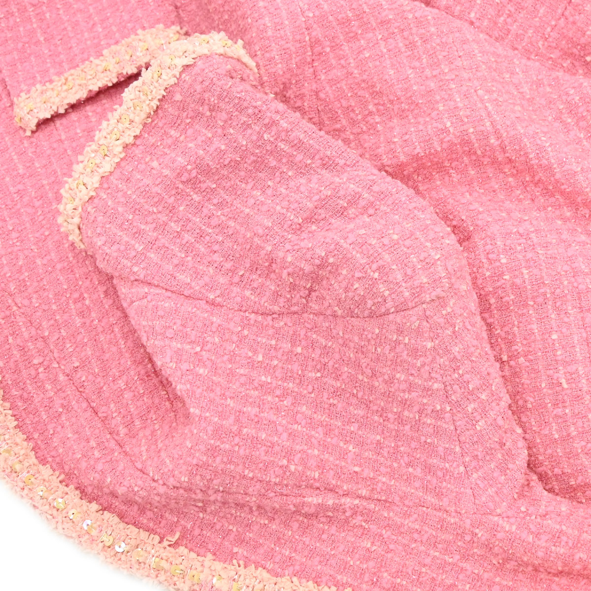 Chanel 1995 Single Breasted Short Sleeve Tweed Sequins Jacket Pink #34