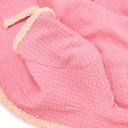 Chanel 1995 Single Breasted Short Sleeve Tweed Sequins Jacket Pink #34