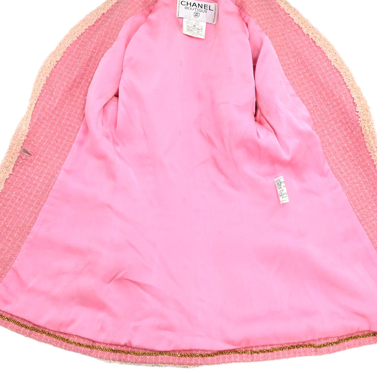 Chanel 1995 Single Breasted Short Sleeve Tweed Sequins Jacket Pink #34