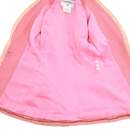 Chanel 1995 Single Breasted Short Sleeve Tweed Sequins Jacket Pink #34