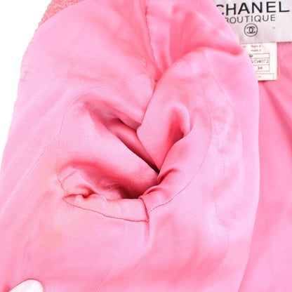 Chanel 1995 Single Breasted Short Sleeve Tweed Sequins Jacket Pink #34