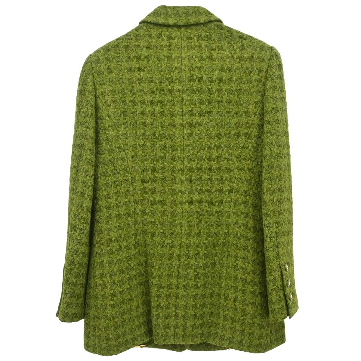 Chanel Single Breasted Jacket Tweed Houndstooth Green