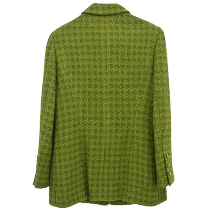 Chanel Single Breasted Jacket Tweed Houndstooth Green