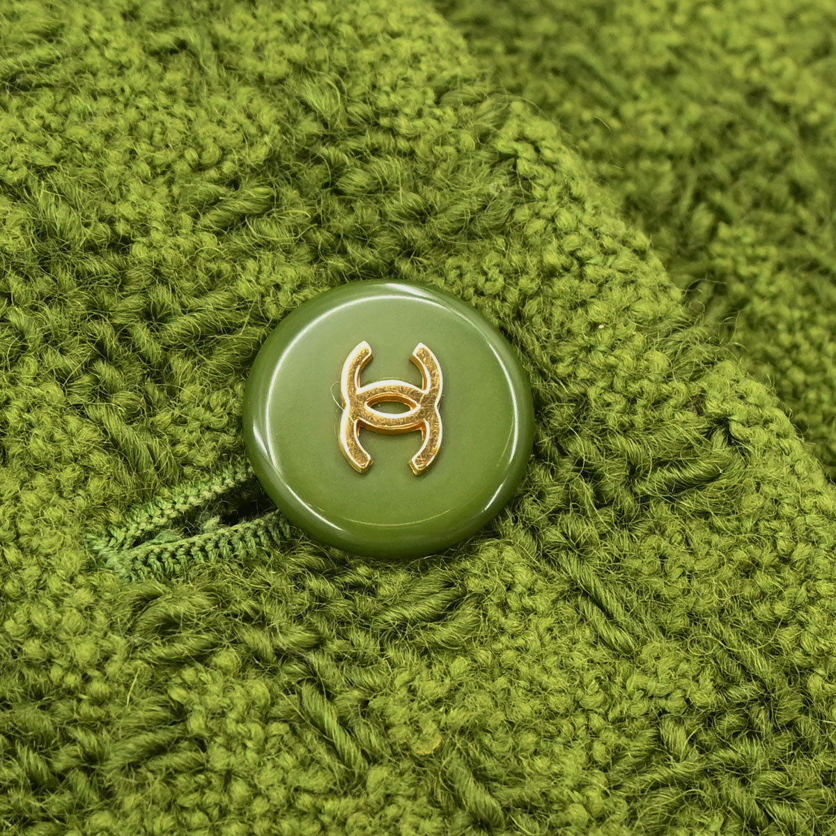 Chanel Single Breasted Jacket Tweed Houndstooth Green