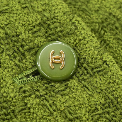 Chanel Single Breasted Jacket Tweed Houndstooth Green