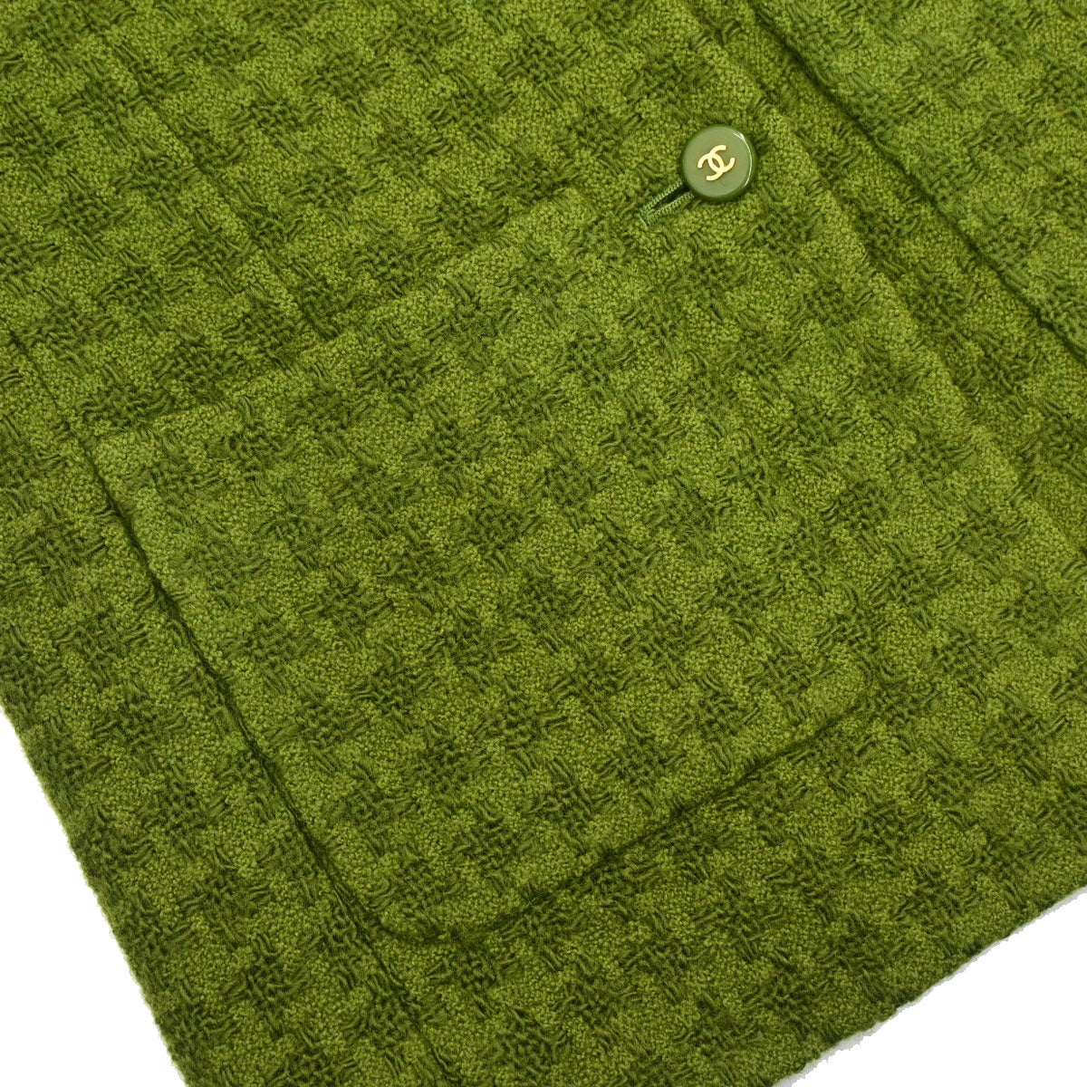 Chanel Single Breasted Jacket Tweed Houndstooth Green
