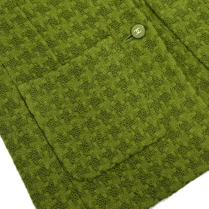 Chanel Single Breasted Jacket Tweed Houndstooth Green