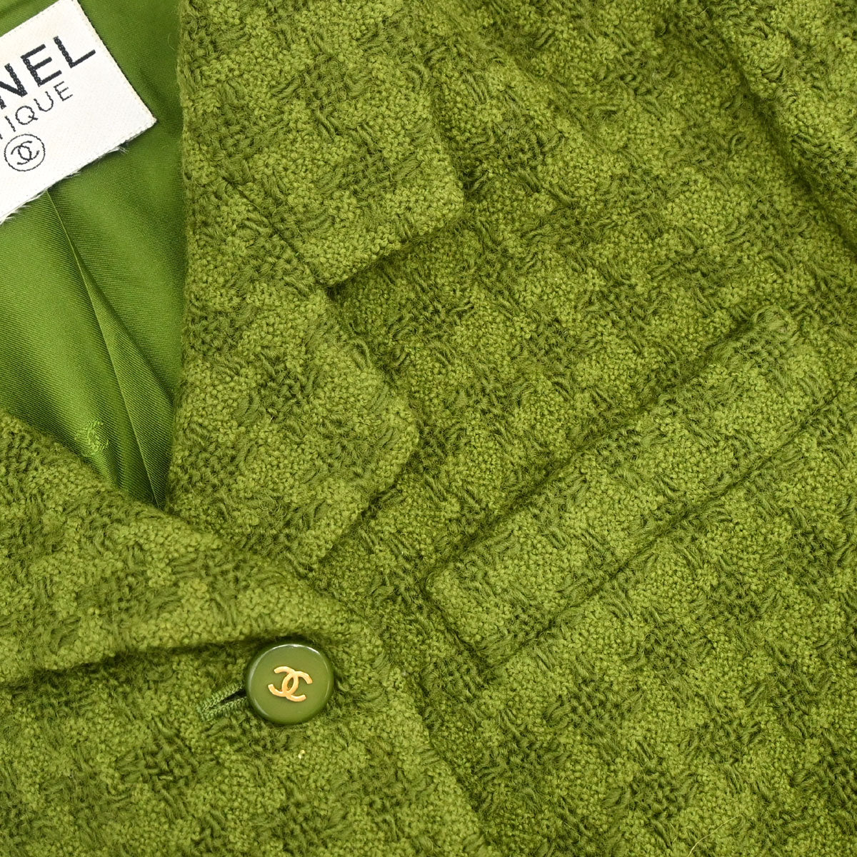 Chanel Single Breasted Jacket Tweed Houndstooth Green