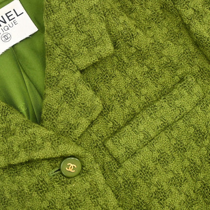 Chanel Single Breasted Jacket Tweed Houndstooth Green
