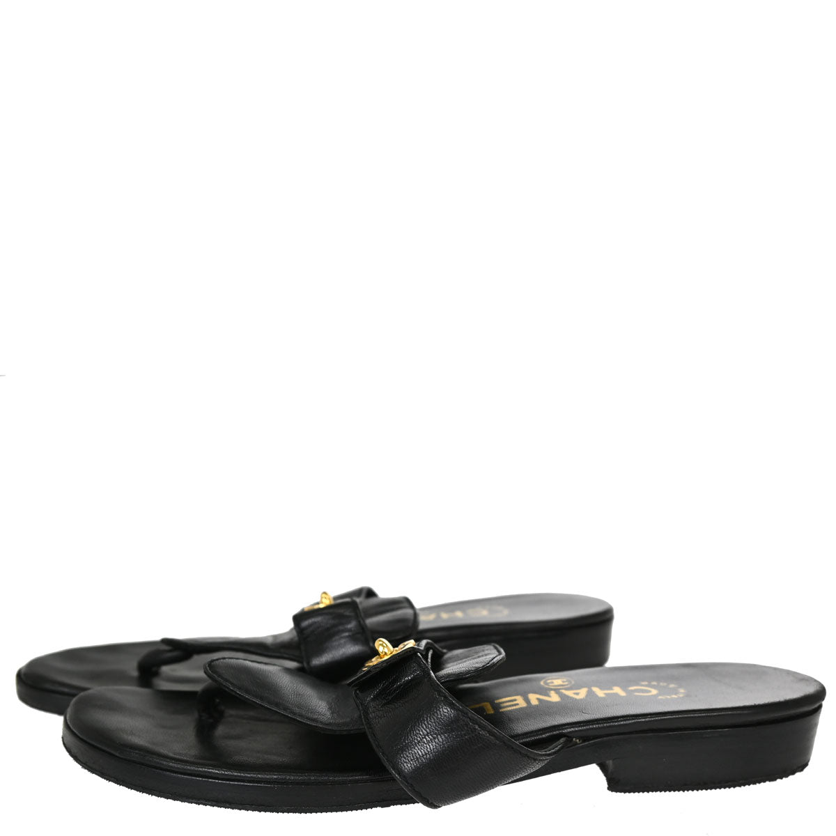 Chanel * CC Turnlock Black Leather Mules Shoes #36