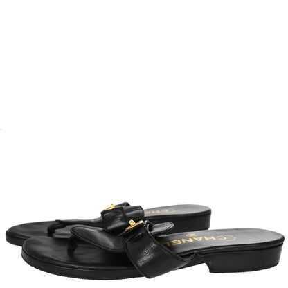 Chanel * CC Turnlock Black Leather Mules Shoes #36