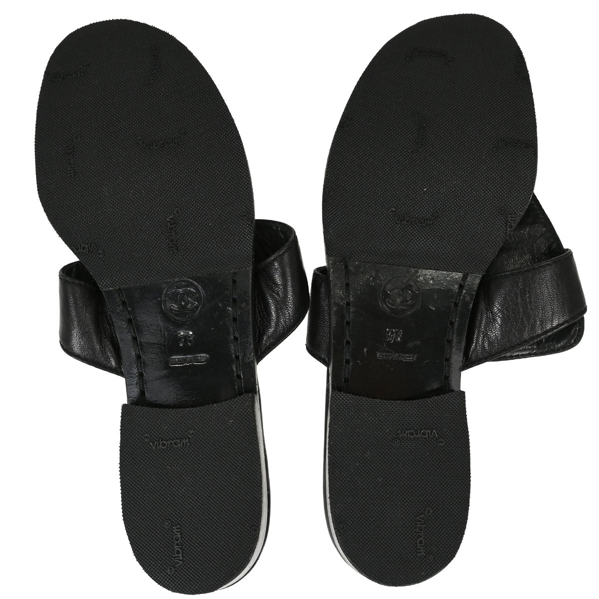 Chanel * CC Turnlock Black Leather Mules Shoes #36