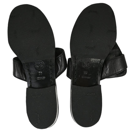Chanel * CC Turnlock Black Leather Mules Shoes #36