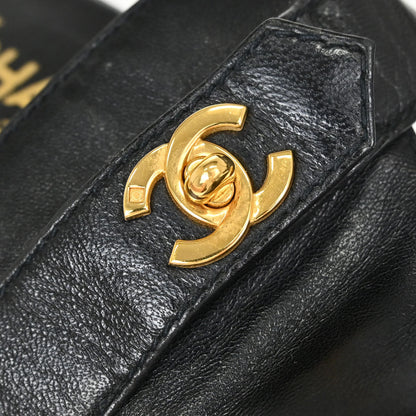 Chanel * CC Turnlock Black Leather Mules Shoes #36
