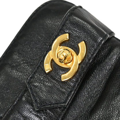 Chanel * CC Turnlock Black Leather Mules Shoes #36