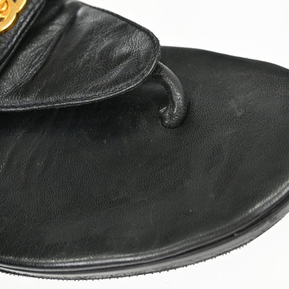 Chanel * CC Turnlock Black Leather Mules Shoes #36