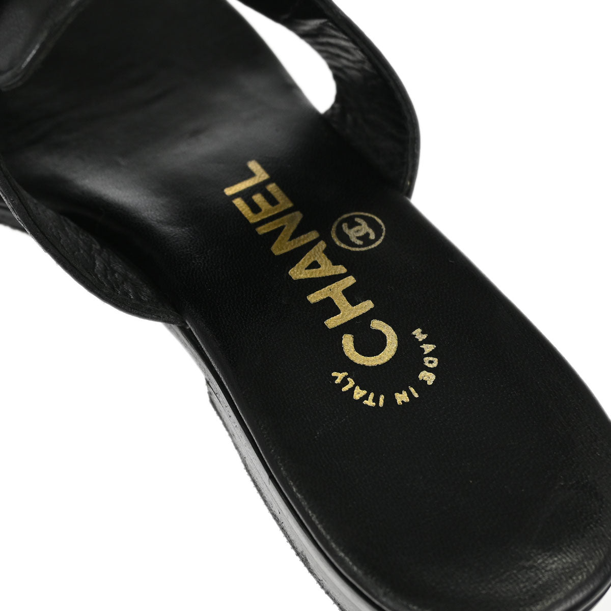 Chanel * CC Turnlock Black Leather Mules Shoes #36