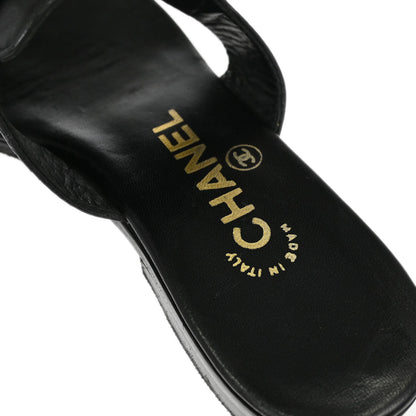 Chanel * CC Turnlock Black Leather Mules Shoes #36