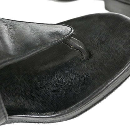 Chanel * CC Turnlock Black Leather Mules Shoes #36