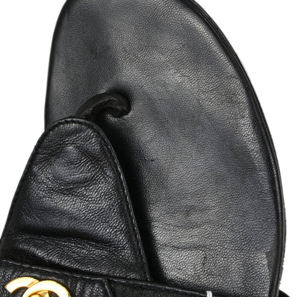 Chanel * CC Turnlock Black Leather Mules Shoes #36