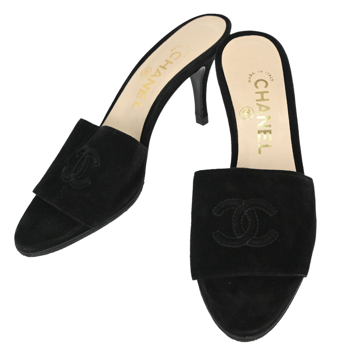 Chanel * CC Black Suede Mules Shoes #36