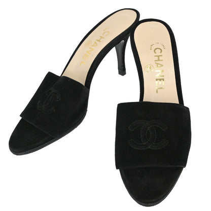 Chanel * CC Black Suede Mules Shoes #36