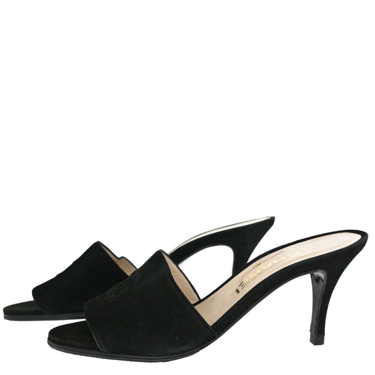 Chanel * CC Black Suede Mules Shoes #36