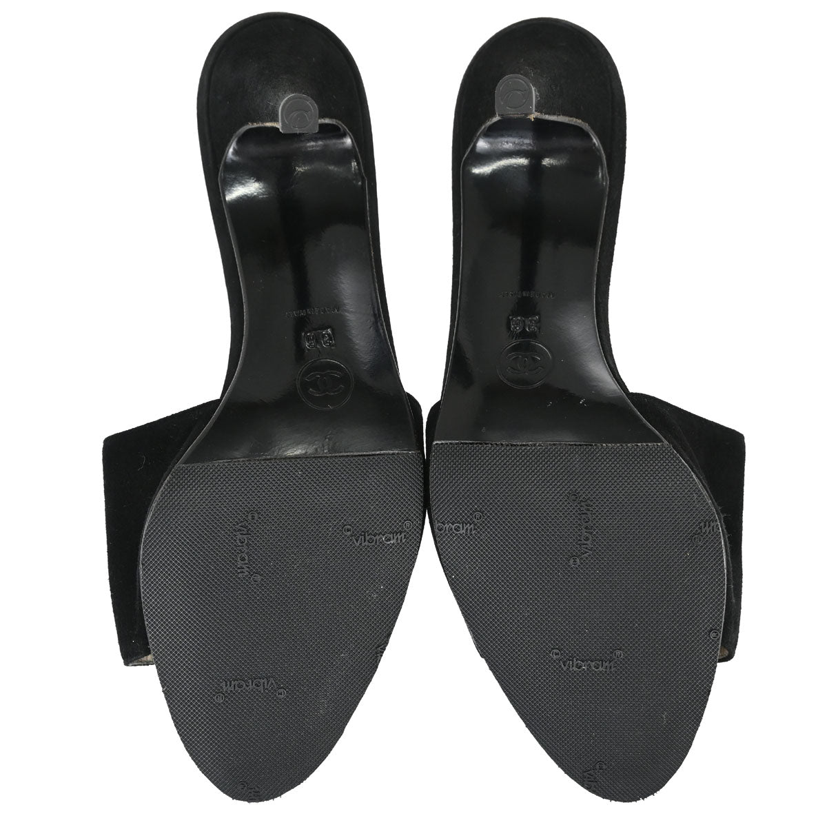 Chanel * CC Black Suede Mules Shoes #36