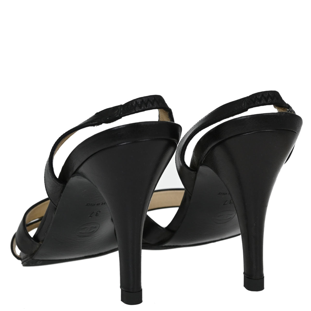 Chanel * Black Leather Sandals Shoes #37