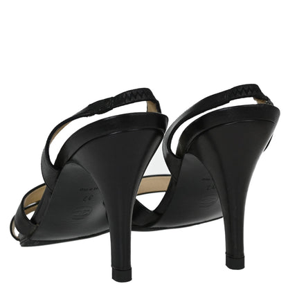 Chanel * Black Leather Sandals Shoes #37