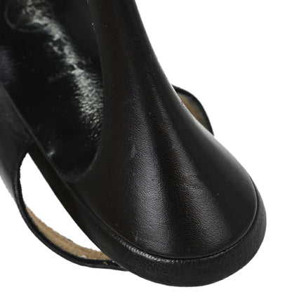 Chanel * Black Leather Sandals Shoes #37