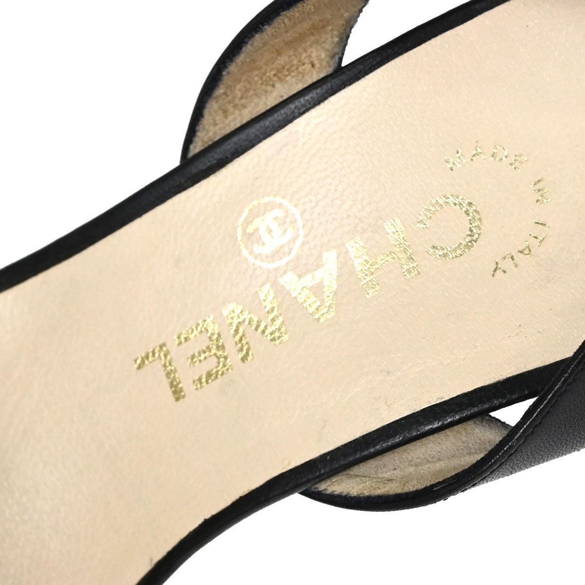 Chanel * Black Leather Sandals Shoes #37