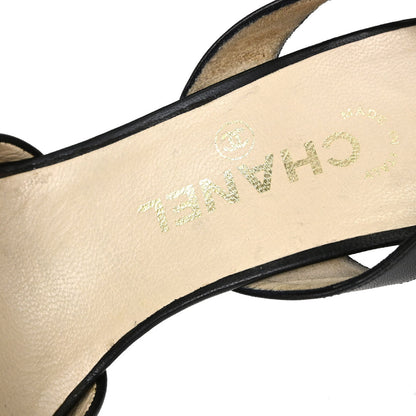 Chanel * Black Leather Sandals Shoes #37