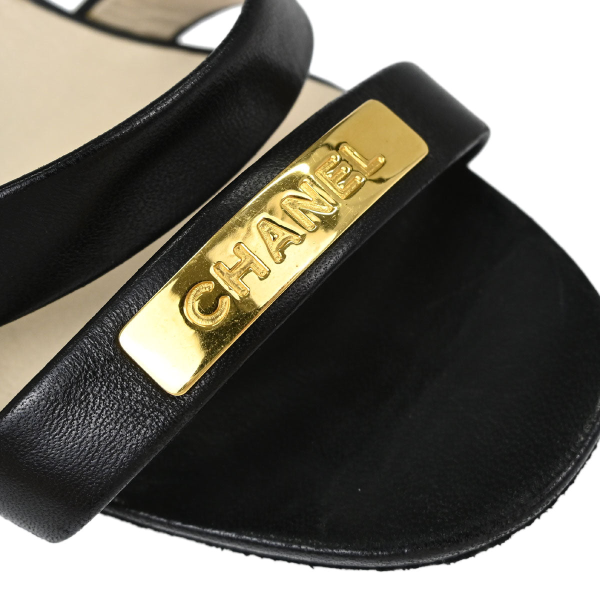 Chanel * Black Leather Sandals Shoes #37
