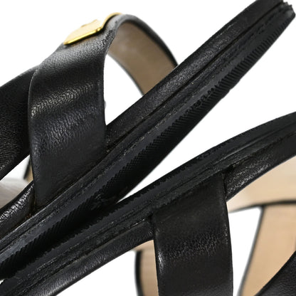 Chanel * Black Leather Sandals Shoes #37