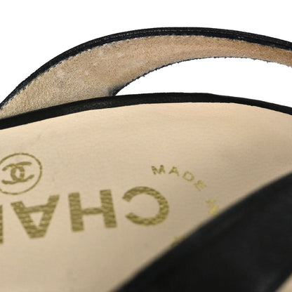 Chanel * Black Leather Sandals Shoes #37