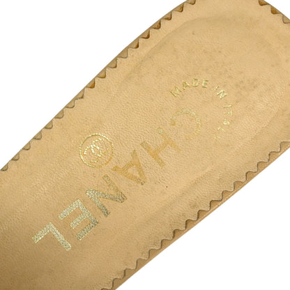 Chanel * CC Beige White Leather Mules Shoes #36